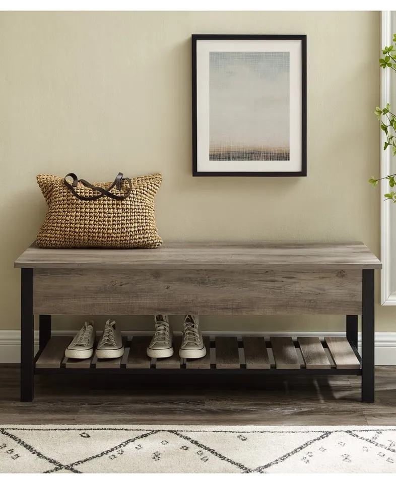 Park City 48" Modern Farmhouse Storage Bench - Grey Wash