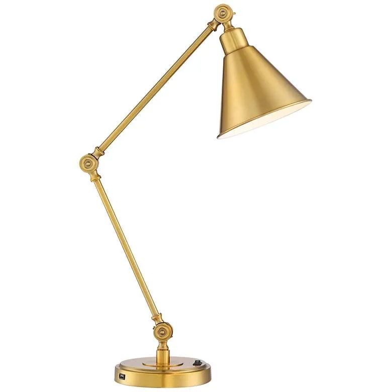 Possini Euro Wray Adjustable Height Warm Antique Gold Modern USB Desk Lamp