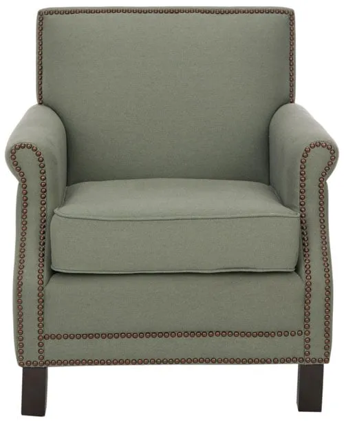 Easton Club Chair - Brass Nail Heads - Sea Mist/Java