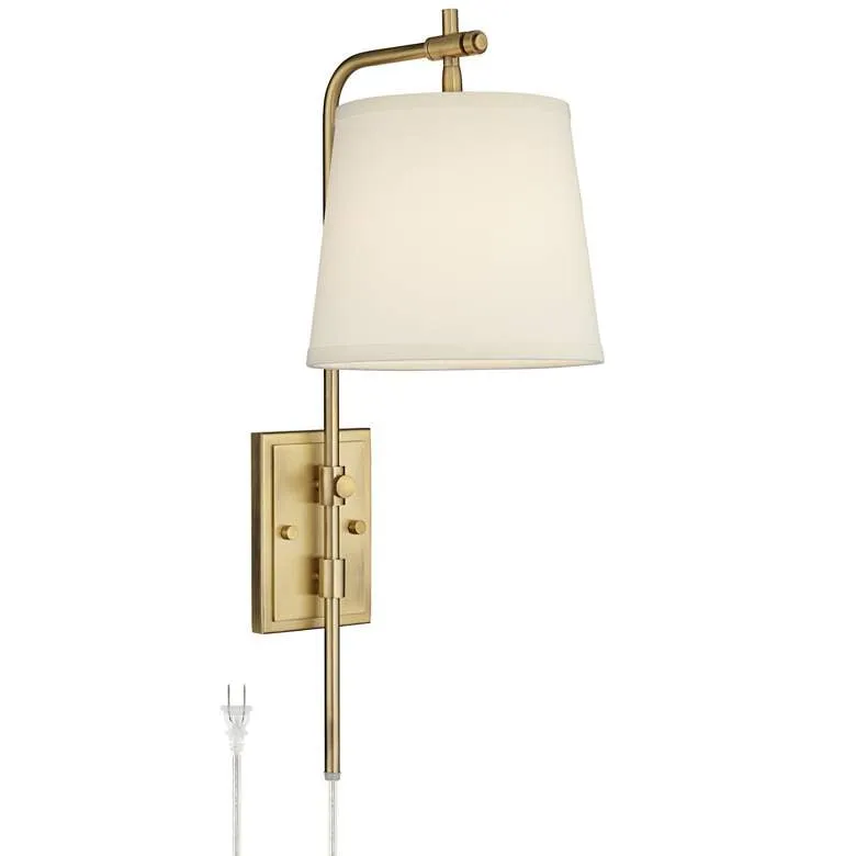 Barnes and Ivy Seline Warm Gold Adjustable Plug-In Wall Lamp with Dimmer
