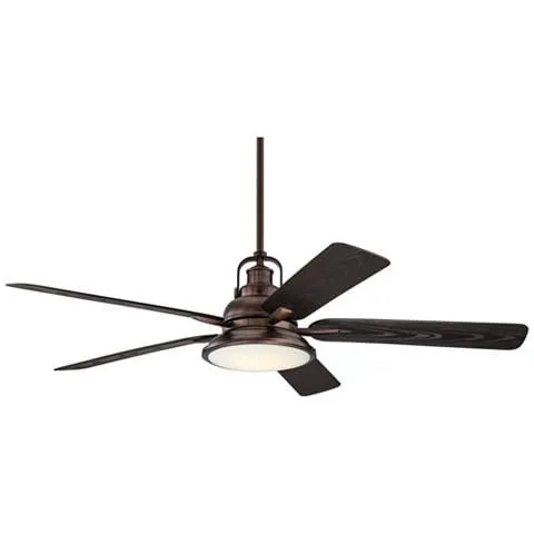 60" Casa Vieja Wind and Sea Bronze LED Wet Rated Ceiling Fan