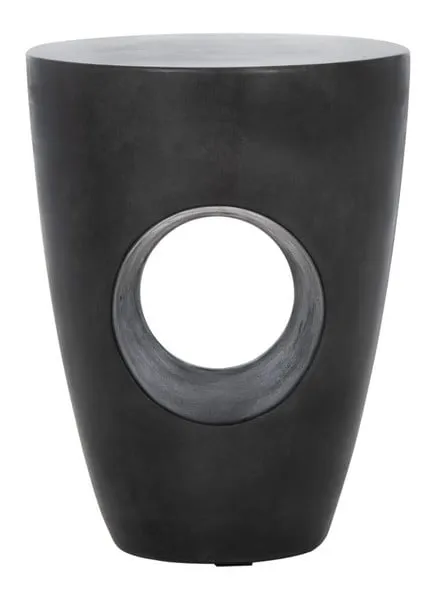 Aishi In/Outdoor Round Concrete 17.7" Accent Stool - Black