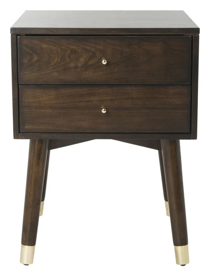 Lyla Retro Nightstand - Walnut/Gold