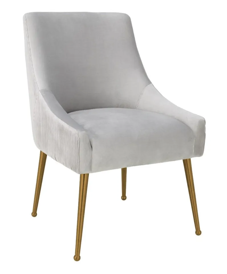 Beatrix Pleated Light Grey Velvet Side Chair