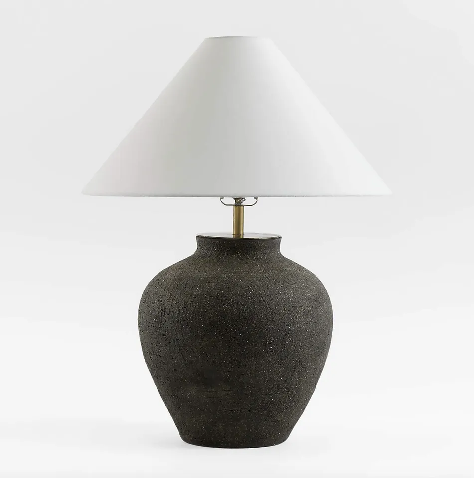 Corfu Black Table Lamp with Linen Taper Shade 26.6"