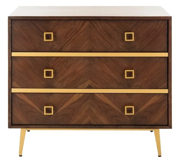 Katia 3 Drawer Chest - Walnut/Gold
