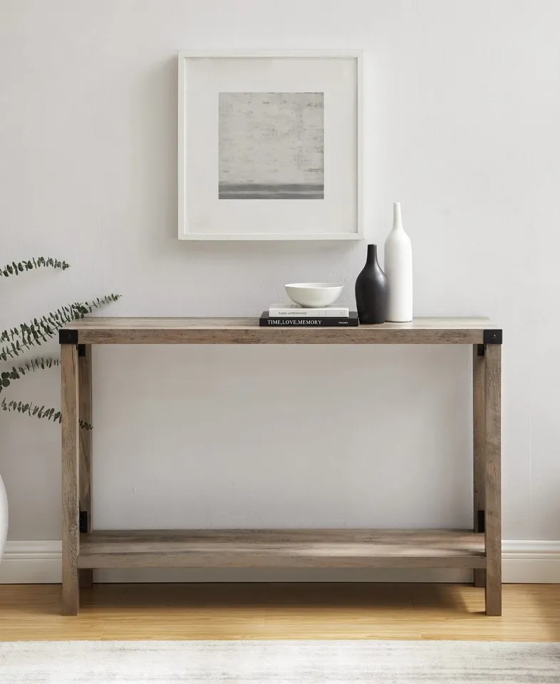 46" Rustic Farmhouse Metal X Entry Table - Grey Wash