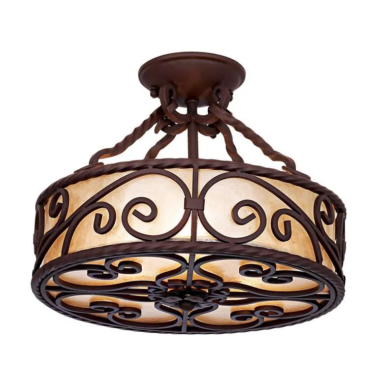 John Timberland Iron Scroll 15" Natural Mica Ceiling Light Fixture