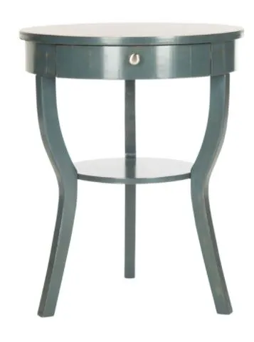 Kendra Round Pedestal End Table With Drawer - Steel Teal