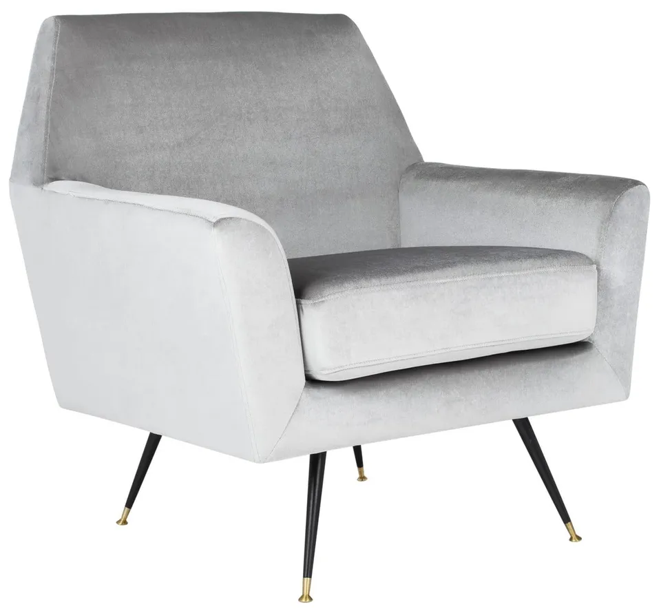 Nynette Velvet Retro Mid Century Accent Chair - Light Gray
