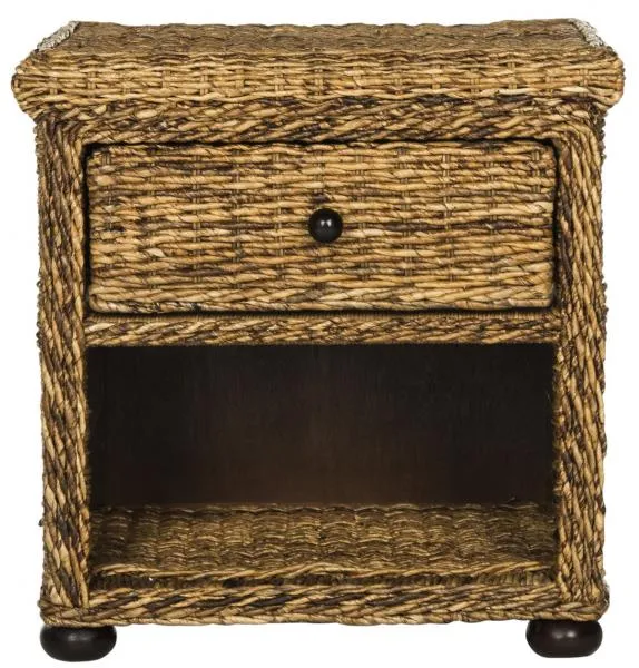 Magi Natural Brown Wicker Nightstand With Drawer And 8"H Storage - Natural Abaca Brown