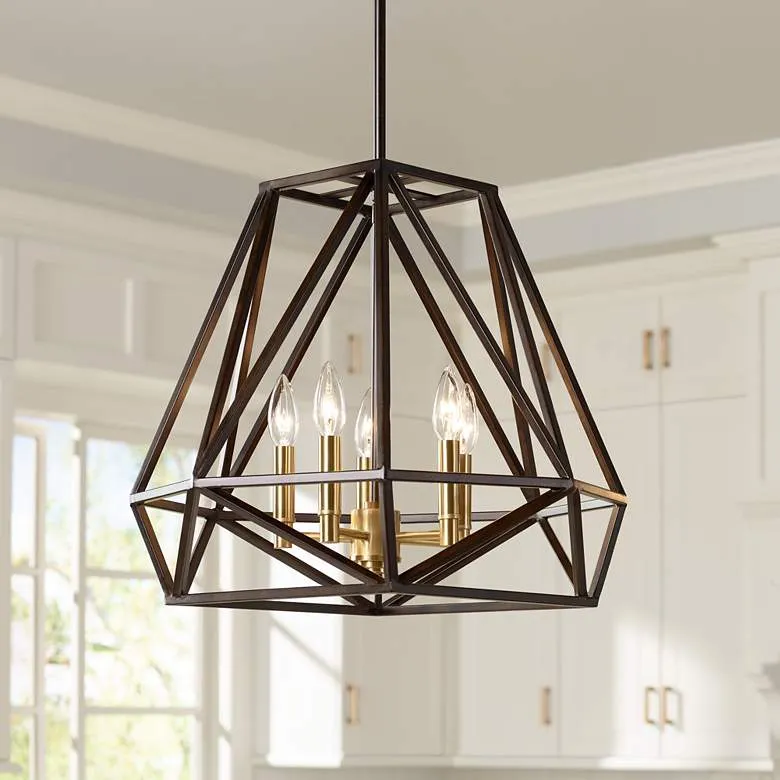 Franklin Iron Works Hawking 20" Wide Bronze 5-Light Pendant Chandelier