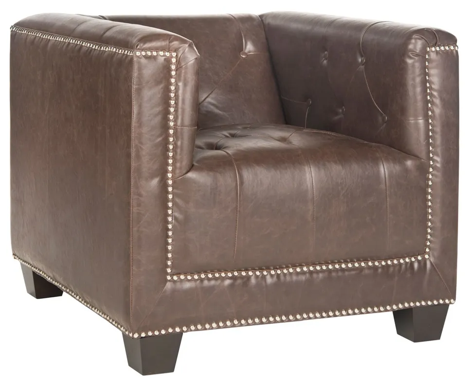 Bentley Club Chair - Silver Nail Heads - Antique Brown/Espresso