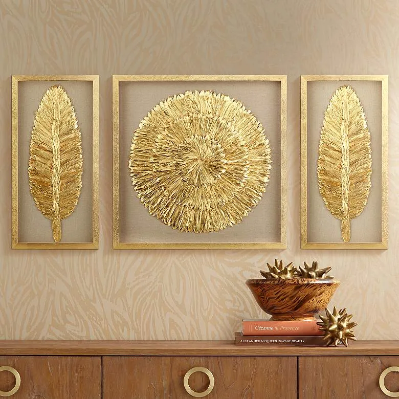 Golden Feathers 31 1/2" High Wall Art Set of 3