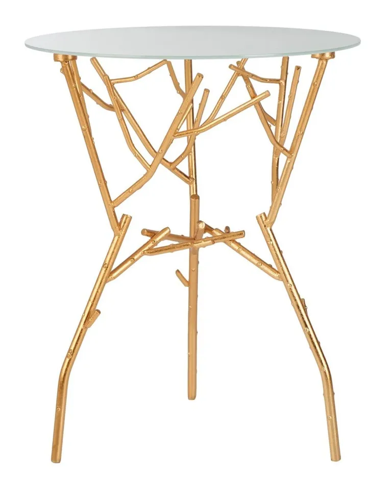 Tara Branched Glass Top Accent Table - Gold/White