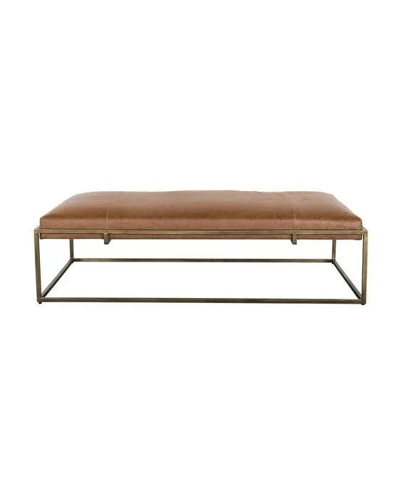 Harlow Leather Bench, Leather & Antique Brass