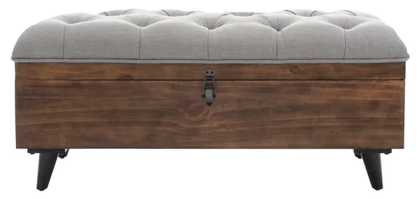 Liam Tufted Cocktail Ottoman - Gray/Dark Oak
