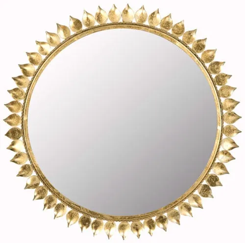 Leaf Crown Sunburst Mirror - Antique Gold