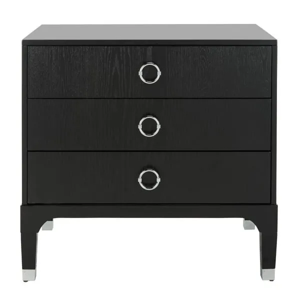 Lorna 3 Drawer Contemporary Nightstand - Black