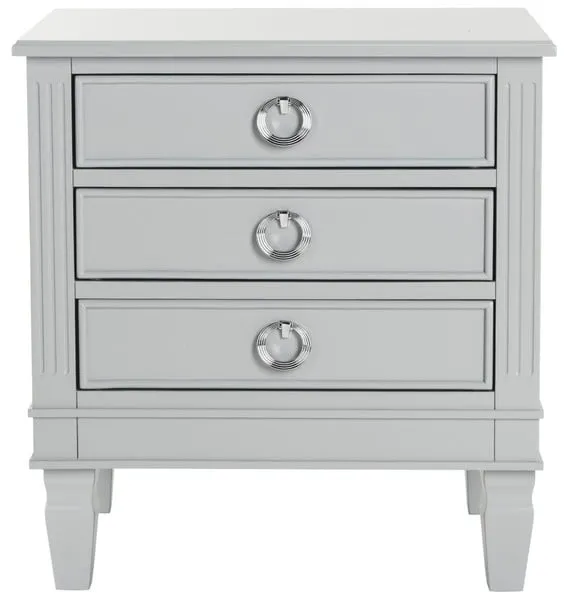 Kira Three Drawer Nightstand - Gray
