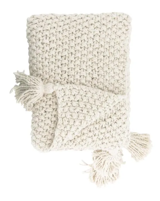 Lorrelle Cotton Knit Throw, White