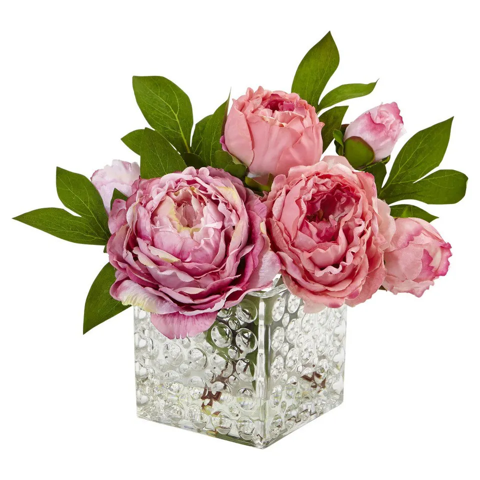 Peony in Glass Vase Pink - Fiddle + Bloom
