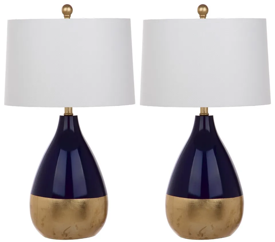 Kingship Glass Table Lamp, Set Of 2 - Navy / Gold
