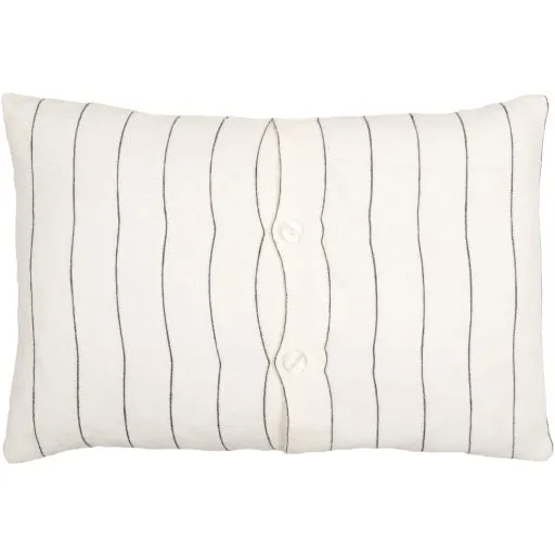 Linen Stripe Buttoned Throw Pillow, Small, pillow cover only