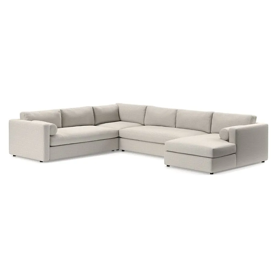 Aris Deep 4-Piece L-Shaped Bench Sectional Sofa with Chaise Lounge