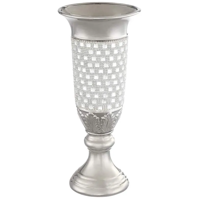 Alino Crystal 16" High Silver Pillar Urn Vase