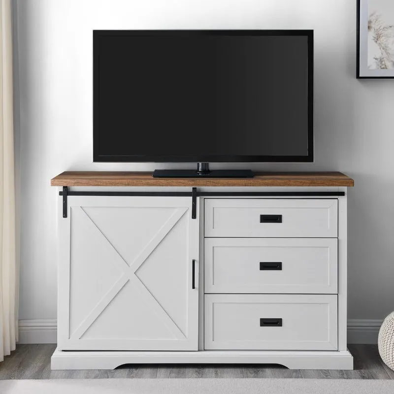 56" Sliding X Barn Door Sideboard - Rustic Oak/Brushed White