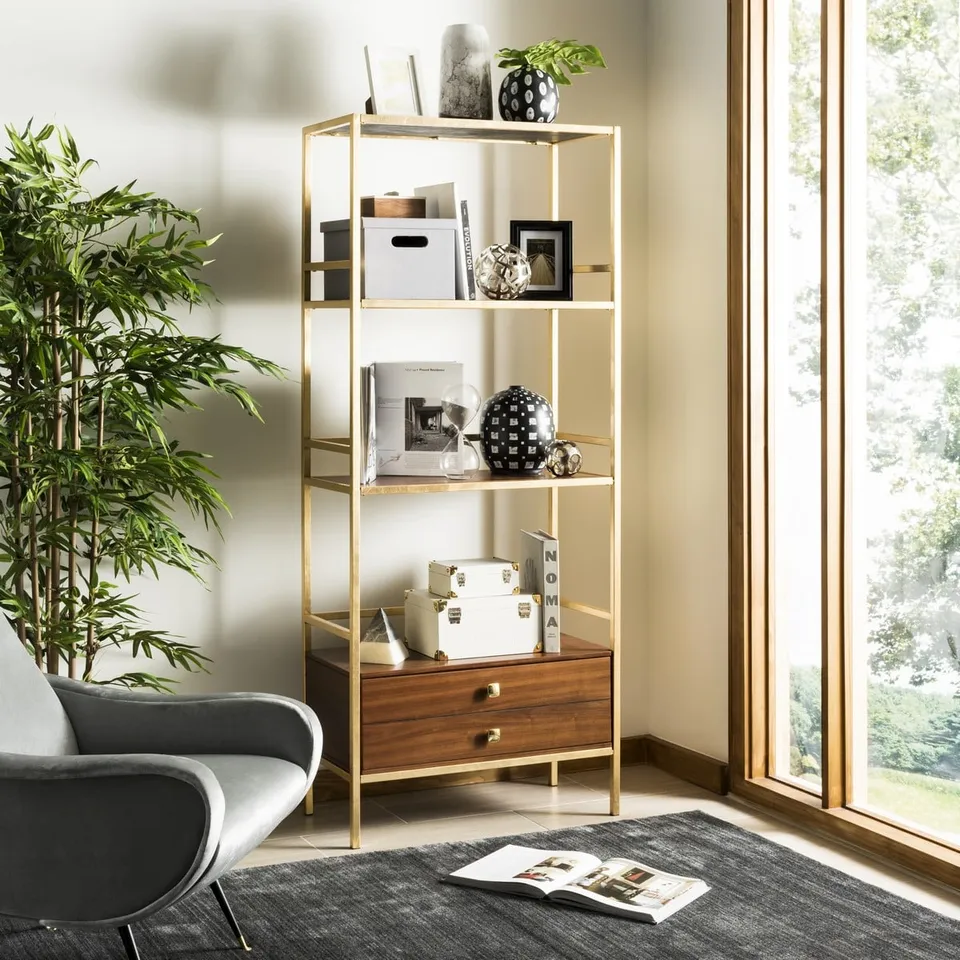 Mateo 4 Tier 1 Drawer Etagere - Gold/Walnut