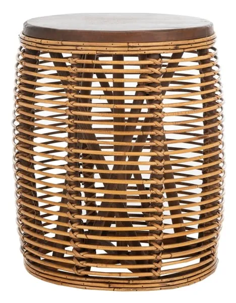 Maui Rattan Drum Stool Table - Honey Brown Wash