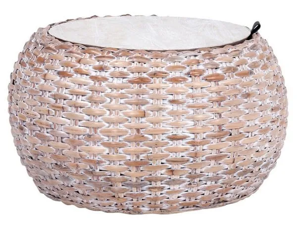 Klarysa Wood & Rattan Coffee - White Washed