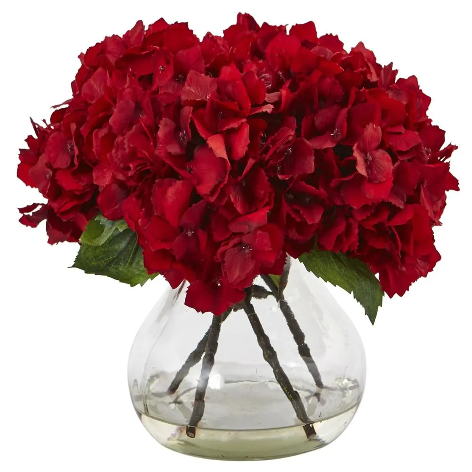 8.5" Artificial Red Hydrangea with Vase Silk Flower Arrangement