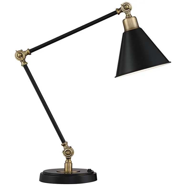 Possini Euro Wray Black Antique Brass Adjustable USB Desk Lamp