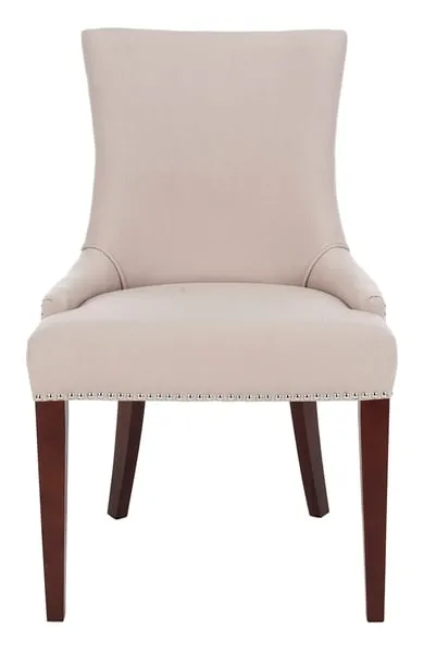 Becca 19'' High Linen Dining Chair - Silver Nail Heads - Taupe/Cherry Mahogany