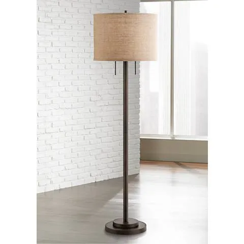 Possini Euro Garth 63 1/2" Pull Chain Bronze and Burlap Floor Lamp