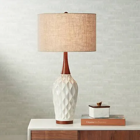 Possini Euro Rocco 30" Mid-Century Modern White Ceramic Table Lamp
