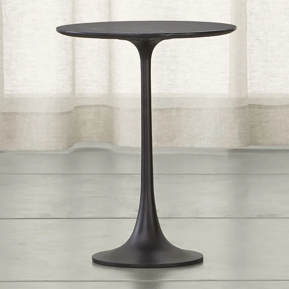 Nero Black Marble 19" Round Pedestal End Table