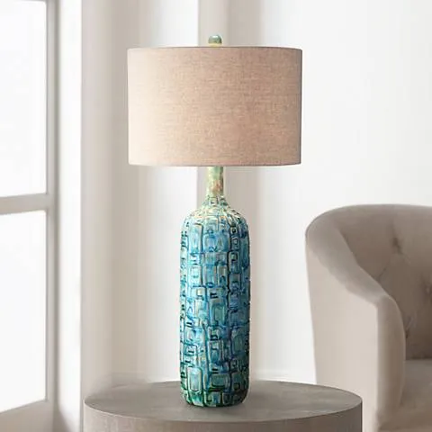 Possini Euro Amberina 36" High Teal Blue Modern Ceramic Table Lamp