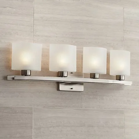 Possini Euro Linen Glass 32" Wide Brushed Nickel Bath Light