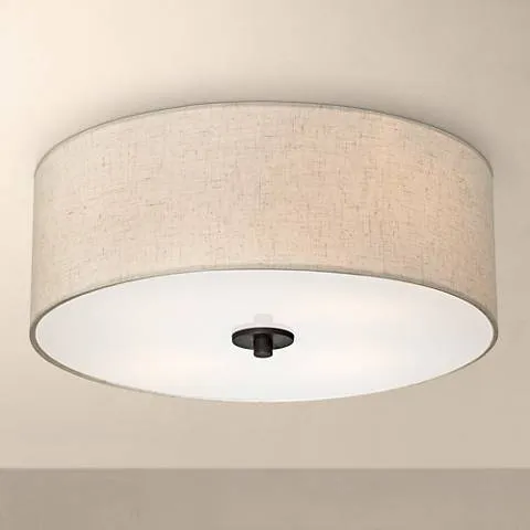 Regency Hill Sylvan 18" Wide Oatmeal Drum Ceiling Light