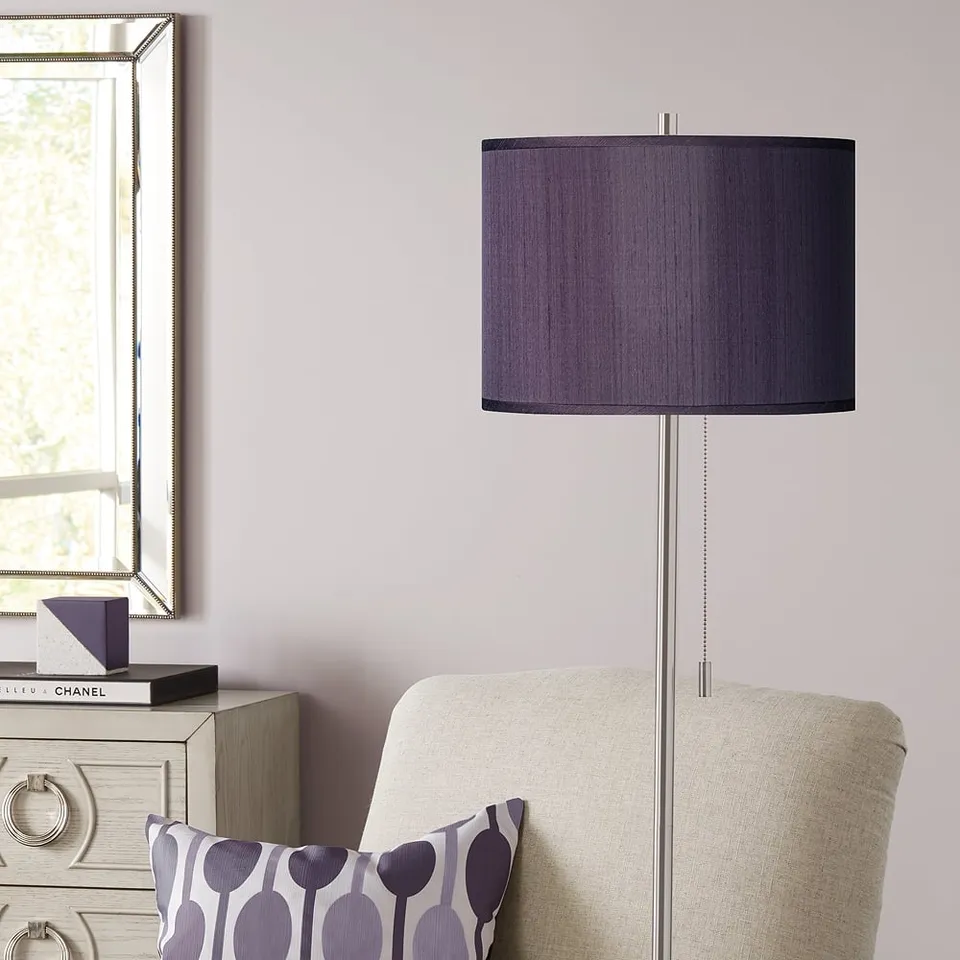 Possini Euro 62" Eggplant Purple Brushed Nickel Pull Chain Floor Lamp