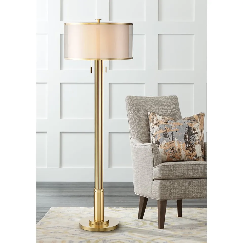Possini Euro Granview Brass 70 1/2" Tall Floor Lamp with Double Shade