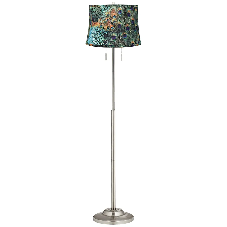 Possini Euro Abba 66" High Peacock Print Twin Pull Chain Floor Lamp