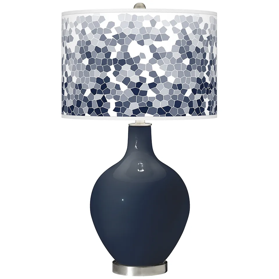 Color Plus Ovo Modern Naval Blue Table Lamp with Mosaic Pattern Shade