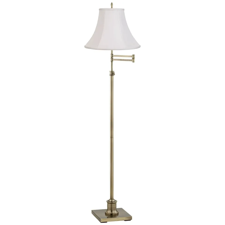 Regency Hill Westbury White and Brass Adjustable Swing Arm Floor Lamp
