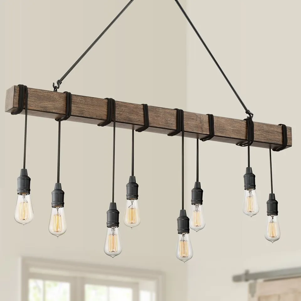 Possini Euro Tomas 42 1/4" Black and Wood Grain Kitchen Island Pendant