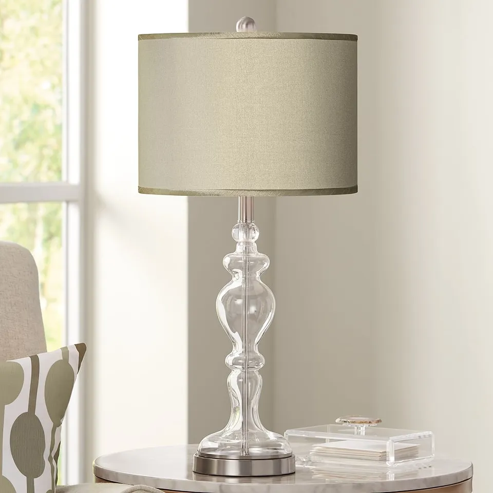 Possini Euro 28" Sesame Faux Silk Apothecary Clear Glass Table Lamp